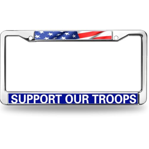 Image of Support Our Troops License Plate Frame - Military Appreciation Car Accessory