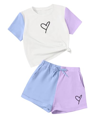 Image of Cakaner Toddler Kids Girl Clothes Floral Letter Graphic Top + Shorts 2PC Girls Summer Short Set