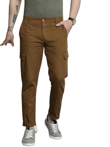 Image of The Indian Garage Co Men Slim Fit Solid Mid-Rise Cargos