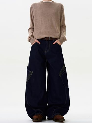 GUOYUXIAO Men's Jeans American-Style Curved-Leg Pants Loose-fit Casual Wide-Leg Trouser for Men3