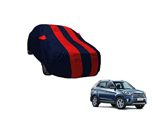 Image of Auto Hub Car Cover Compatible with Hyundai Creta (Model : 2015-2019) with Weather Proof, Mirror Pocket, Triple Stitched, Creta Car Cover- Navy-Red