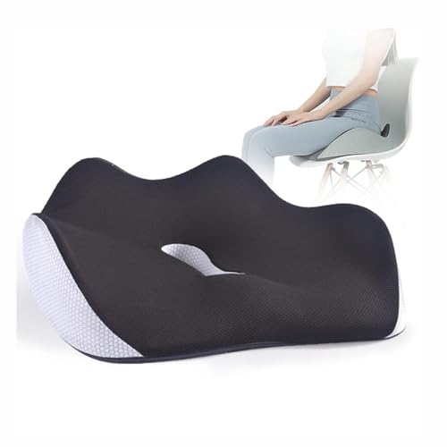 HAZARA Cojin Antiescaras, Ciatica Lavable Ergonómico, Almohada Silla para Espalda,Alivio del Dolor De Coxis,A-Black