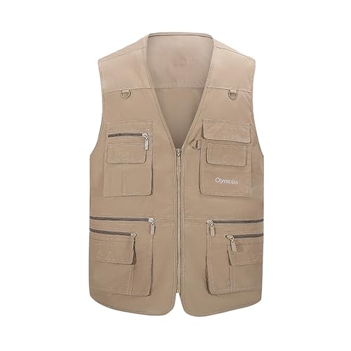 Hbufnha Men's Casual Safari Travel Vest 16 Pockets Outdoor Work Vest Sleeveless Jacket Fishing Hiking Photograph