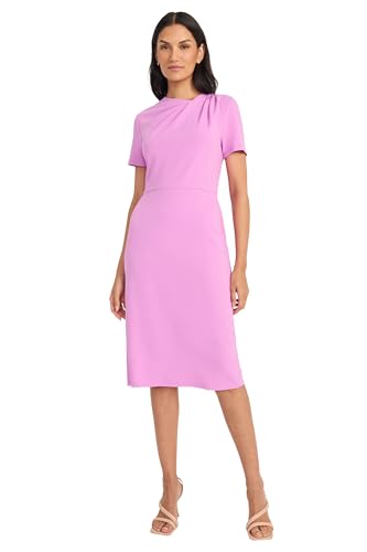 Image of Maggy London Women's Chic Asymmetric Crew Neck Short Sleeve Below The Knee Womens Dresses