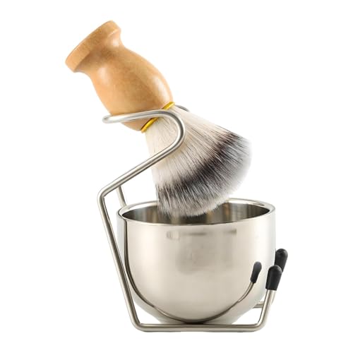Cepillo para barba de hombre y jabonera con soporte de acero inoxidable de diseño ergonómico