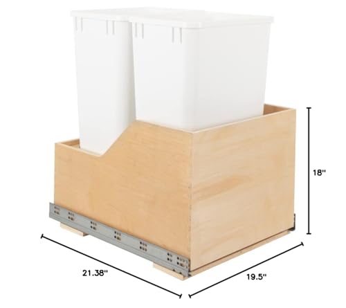 Caneca de basura doble de 50 cuartos con base de madera y cierre suave miniatura 3