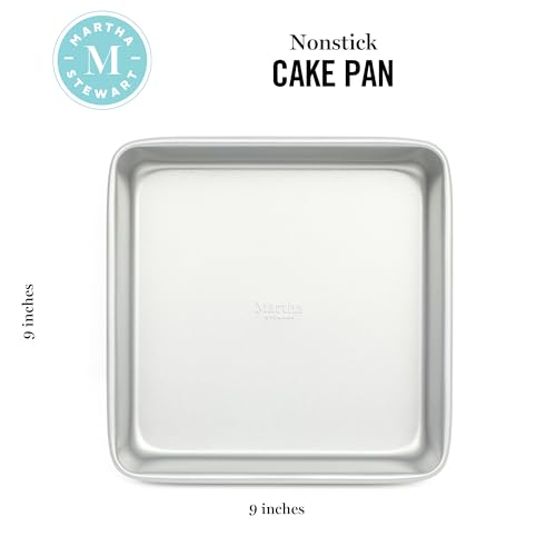 Image of Martha Stewart Gallen 9 Inch Square Nonstick Carbon Steel Cake Pan - Silver Durable Bakeware for Cakes, Brownies & Desserts, 9 inch Cake Pan (Pack of 6)