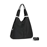 Bolsa Nylon Feminina para Faculdade, Trabalho, Academia e Uso Diário - Bolsa Universitária Lateral de Ombro Impermeável Dia a Dia Casual (Preta, Grande)