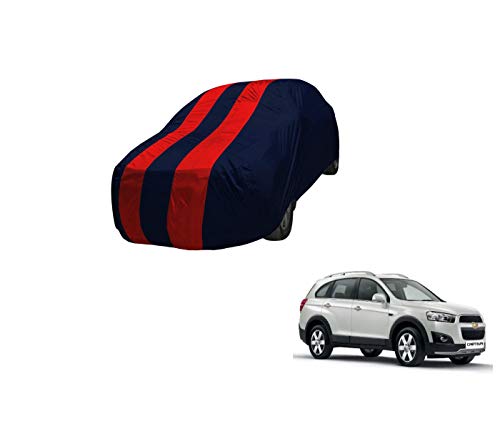 Image of Auto Hub Car Cover Compatible with Chevrolet Captiva with Mirror Pocket,Triple Stitched, Weather Proof, Captiva Car Cover- Navy-Red