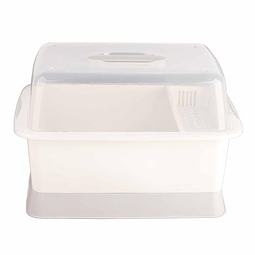 Image of PP Dish Drying Rack, Mininalist Dustproof Dish Rack, Space Saving Dish Drying Bowl with Lid and Chopsticks Box, Portable Dish Drying Rack with Handle for Kitchen Counter(M)