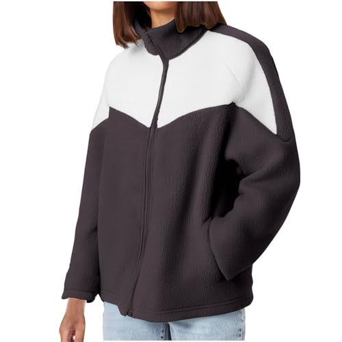 Women Velvet Jacket Coat for Women Long Sleeve Color Block Loose Fit Thick Thermal Fuzzy Winter Fall Coat 2025