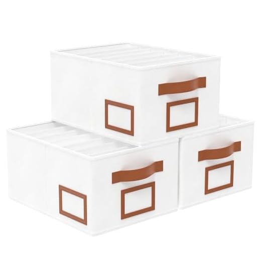 OUTBROS 3 Pcs Cajas de Almacenamiento de Ropa Plegables, Cajas Almacenaje de Jeans Organizador de armario Con 7 Rejillas, Organizador de Almacenamiento para Pantalones Suéteres Leggings, Blanco