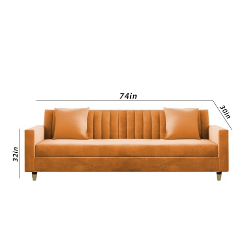Image of Casaliving Garcia 3 Seater Sofa Set for Living Room (Orange Colour) Premium Fabric Sofa Set for Living Room