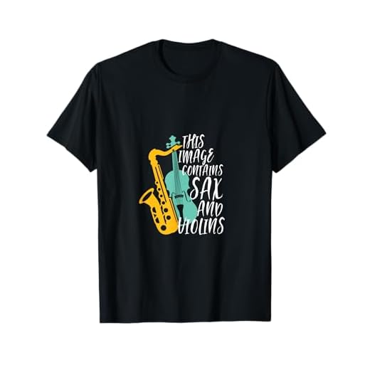Camiseta divertida de la música de la orquesta imagen contiene saxo y violines Camiseta