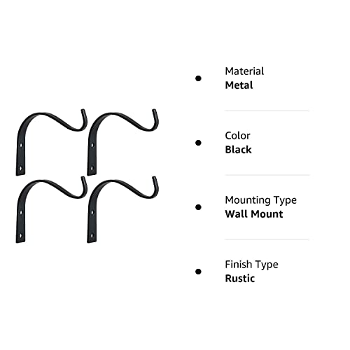 Elwiya 4 Pack Rustic Iron Wall Hooks For Hanging Lanterns Coats Mason Jar Sconces, Heavy-Duty Metal Hooks For Plant Hangers Lights And Artworks，Vintage Home Decor Indoor & Outdoor, Screws Included #TOP6