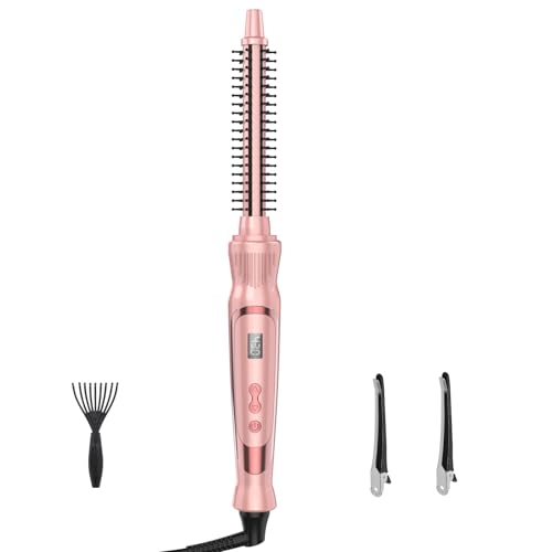 USHOW Heated Round Brush 1/2 Inch Small Curling Brush Volumizing Thermal Brush 0.5 Inch Ceramic Tourmaline Heated Hot Ionic Iron Tiny Curling Wand Hair Styler Tool (Pink 0.5 inch)