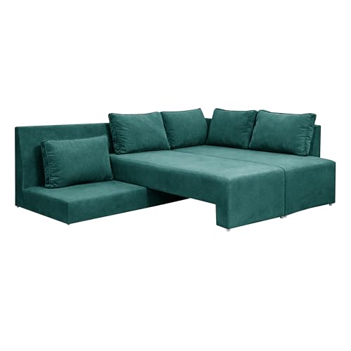 Image of Rosebell L-Shape 5 Seater Sofa Cum Bed, Sectional Couch with Cushions, Space Saving Corner Sofa, Modern Foldable Seating & Sleeping Solution for Living Room, Guest Room & Small Spaces - Green Color