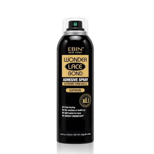 EBIN NEW YORK Wonder Lace Bond Adhesive Spray Supreme - Extreme Firm Hold 6.08oz/ 180mL | Supreme Use, Fast Drying, No Residue, No Build-up, Powerful Hold, All-Day Hold, Easy Daily Wig Install