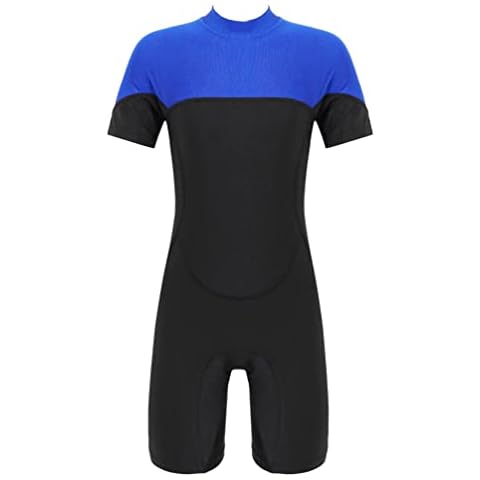 Manyakai Boys Girls One Piece Swimsuit Kids Short Sleeve Rash Guard Swimwear Surfing Wetsuit UPF 50+ Royal Blue 11-12 Years Cover