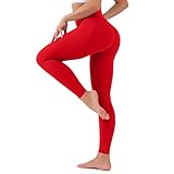 Leggings for Women Soft High Waisted Tummy Control No See Through Workout Yoga Pants for Running Athletic Plus Size Red