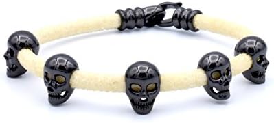 Double Bone White Stingray Bracelet with Black Skulls Medium 19 cm (7.5 in) DBMK00BW