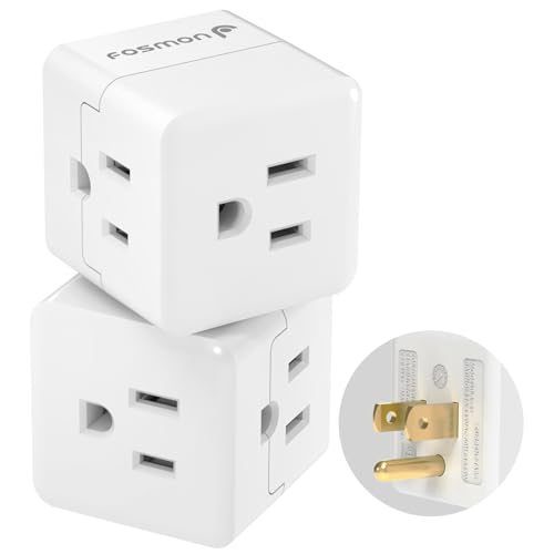 Fosmon 3 Outlet Wall Adapter Cube Tap, 90 Degree Wall Tap Triple Power Adapter, Outlet Splitter 3 Prong, Multi Plug Outlet, 3 Way Plug Adapter, Outlet Extender for Home or Travel, ETL Listed- 2PACK