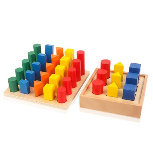 sszxmy Tablero de Rompecabezas de Formas Geométricas Montessori, Juguete Sensorial de Pilares de Geometría de Tamaño en Gradiente de Madera