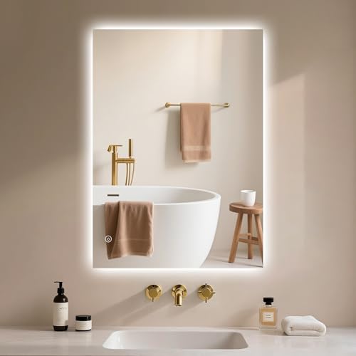 Archaluxe Badspiegel-mit-Beleuchtung 50x60cm - Badezimmerspiegel LED Badezimmer Spiegel mit Beleuchtung Touch-Schalter Dimmbar 3 Lichtfarben Wandspiegel Led-Spiegel-Bad Horizontal/Vertikal