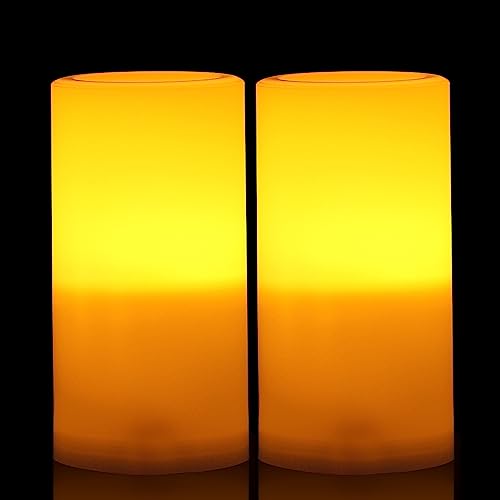 Image of CANDLE CHOICE Outdoor Battery Operated Flameless Candles with Remote Timer Waterproof Flickering Plastic Electric LED Pillar Lights for Lantern Patio Garden Wedding Party Decorations D3 inchxH6 inch 2 Pack