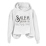 Sudadera con capucha para mujer otoño Holloween otoño Comfy Sudaderas baratas sin capucha suelta superior caliente impreso calavera sudaderas camiseta casual moda sudaderas túnica, blanco, XL