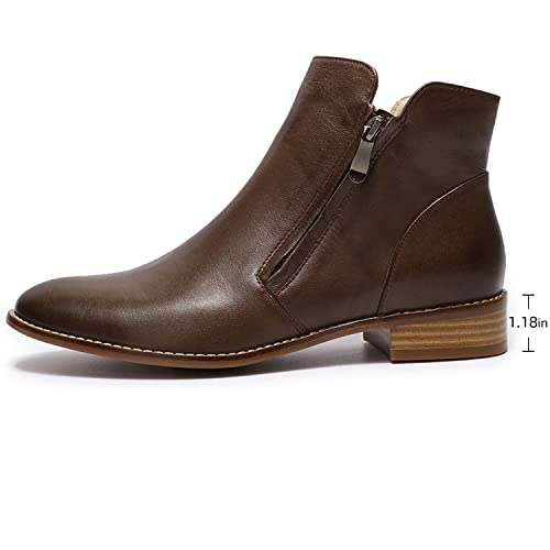 Mona flying Womens Leather Booties Ankle Boots Side Zippers Low Heel Dress Short Boots for Ladies2