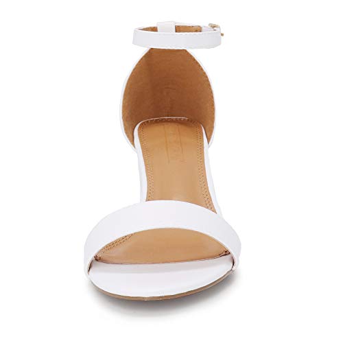 ShowHow Women’s Block Low Heel Ankle Strap Heeled Sandals Shoes Chunky Dress Office Heels White Pu 7 M US - Image 4