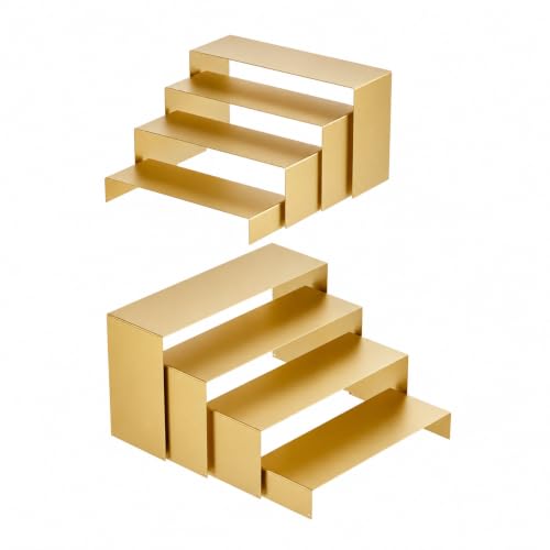 Gonice Display Risers 8 PCS Gold Cupcake Stand 4 Sizes Metal Rectangular Display Stand for Collectibles Perfume Doll Vendor Events