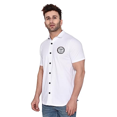 Image of Geum Men's Casual Shirt with Graphic Print | Short Sleeve Button-Down Shirt for Casual & Streetwear Look | Cotton Blend Slim Fit Shirt