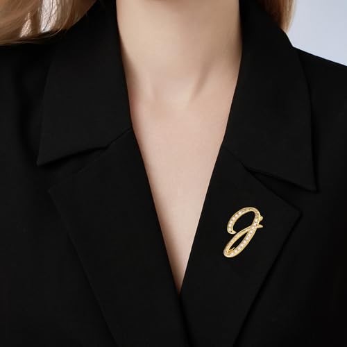 Image of Cicy Bell A-Z Initial 26 Letter Brooch Pins 18k Gold Plated Cubic Zirconia Breastpin Name Personalized Gifts for Women Men