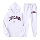 QJDFLL Minimalistisches, lässiges Sweatshirt und Hosenset für Damen mit Aufdruck(Weiß,XL)