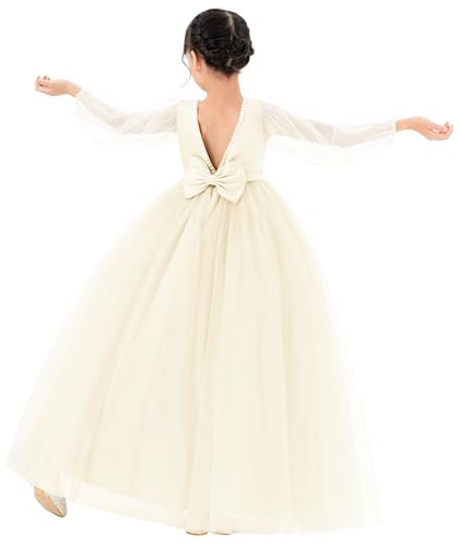 V-Back Flower Girl Dresses with Tulle Sleeves for Pretty Little Princess 249