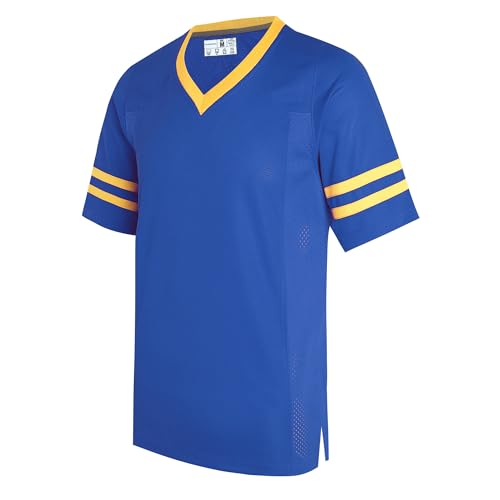 dolessismore Royal Football Jerseys for Men Women Dad Mom Workout Tops Sport Athletic Mesh Shirt College Training Outfits Yellow Stripe-Royal Blue Jersey,Men Size Large