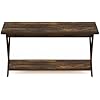 Furinno Modern Simplistic Coffee Table, 2-Tier Rectangle Modern Coffee Table with Open Shelf and X-Legs, Criss-Crossed Side Table, for Living Room, Bedroom, Home Office, Amber Pine