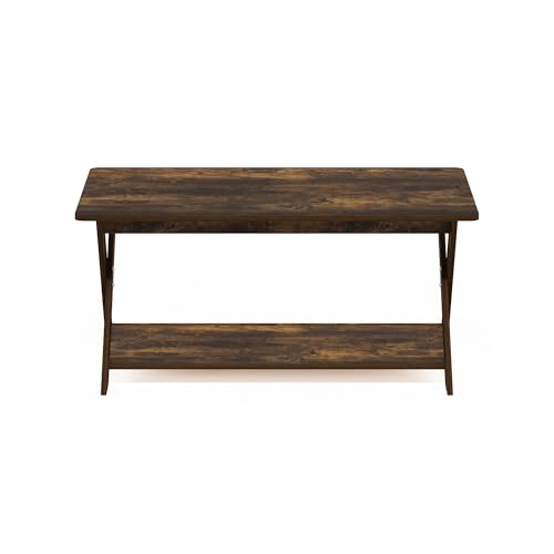 Image of Furinno Modern Simplistic Coffee Table, 2-Tier Rectangle Center Table with Open Shelf and X-Legs, Criss-Crossed Side Table, for Living Room, Bedroom, Home Office, Amber Pine