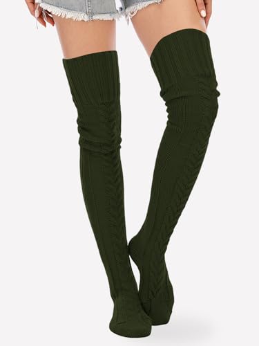 Image of YELAIVP Women's Cable Knitted Thigh High Boot Socks Extra Long Winter Stockings Over Knee Leg Warmers