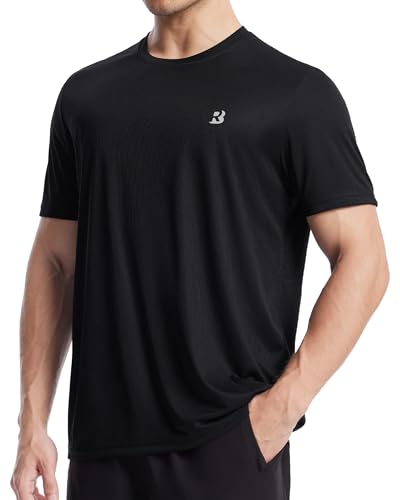 Roadbox Men's UPF 50+ Rash Guard Short Sleeve, Quick Dry UV Sun Protection SPF Swim Shirts, Moisture Wicking Athletic Workout Running T-Shirt for Water Sports Gym Black