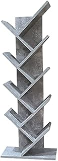 KOSY KOALA Tree Bookshelf, 8 Tier Floor Standing stone grey Bookcase with Wooden Shelves,Magazine Rack Display Unit for Living Room, Home Office, (Grey)