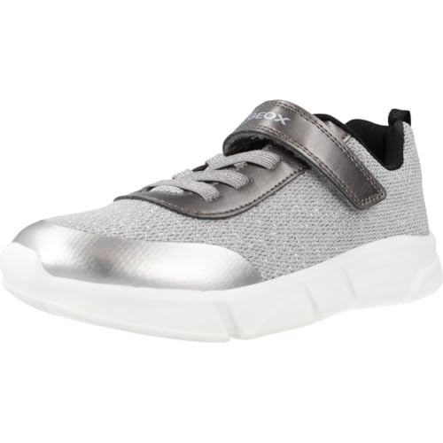 Geox J ARIL Girl D Sneaker, DK Silver/Black, 36 EU