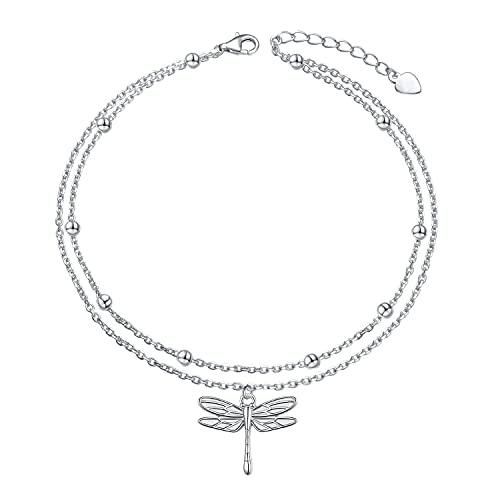 Image of Yearace Anklet for Women S925 Sterling Silver Adjustable Foot Beaded Chain Lotus Flower Claddagh Dragonfly Witches Knot Ankle Bracelet Summer Beach Anklets Jewelry Gift
