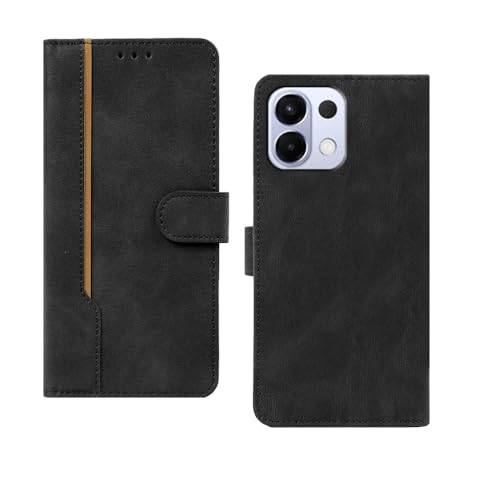 Image of amazon basics Oppo K13 5G Flip Cover | Card Pockets Wallet & Stand | Flip Cover for Oppo K13 5G (Black with Beige Strip)