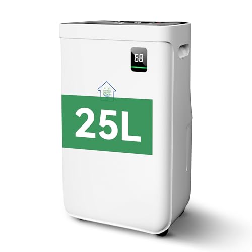 Alphaappliance 25L/Day Dehumidifier for Home with Automatic Humidity Sensor, Digital Display, Laundry Drying, Dehumidify and Continuously Modes, 6.4 L Water Tank and Drain Hose, 24H Timer