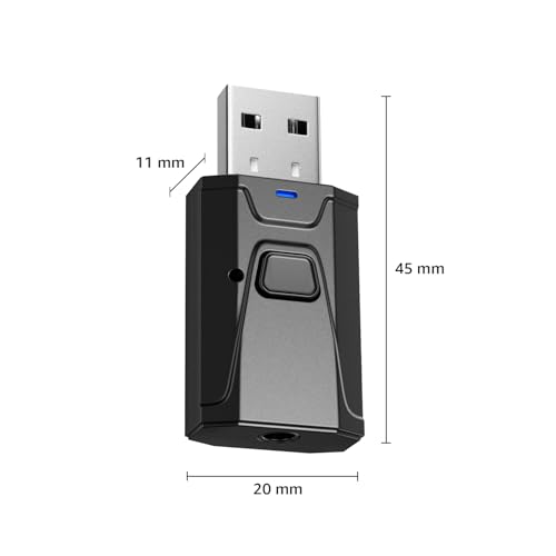Amazon Basics Car USB Bluetooth 5.0 Transmitter Receiver | 3.5mm Aux Jack | Hands-Free | Driverless Plug and Play | Built-in Mic | 10m Range | for Home Theatre/Headphones/PC/TV
