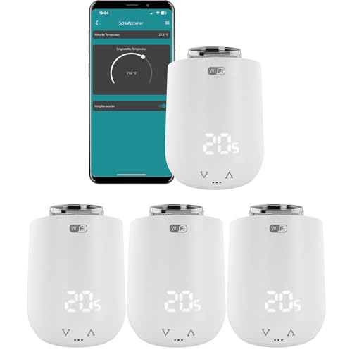 Eurotronic Comet WiFi Heizkörperthermostat Set - Smart Home Heizungssteuerung für 4 Heizkörper inkl. gratis App und Ventil-Adapter-Gutschein | Kompatibel mit jedem WLAN Router (2,4 GHz)