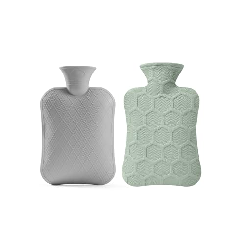 FORICOM Hot Water Bottle, 2L, 6-Hour Heat Retention, PVC Heating Pad, Easy to Use, Hot Bag for Cramps, Joint Pain, Rheumatism, Cooling Relief, Pain Relief for Women (2Large,Green)